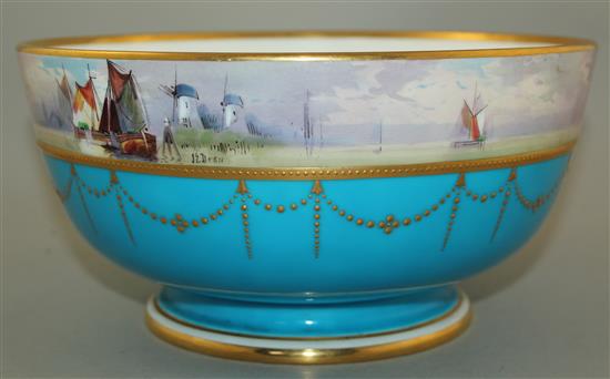 A Minton bleu celeste ground bowl, 24.5cm